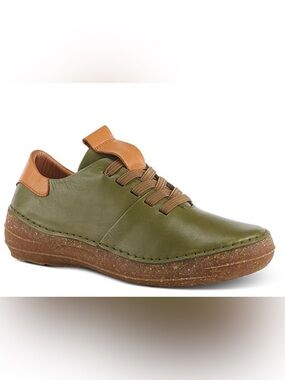Spring Step Olive and Tan Casual Leather Slip-On Sneaker
